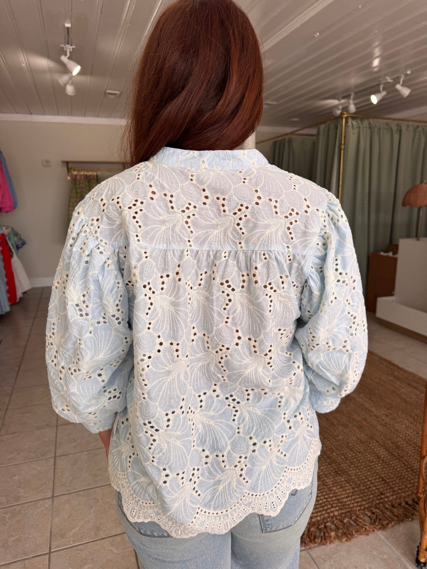 Embroidered Cotton Puff Sleeve Blouse