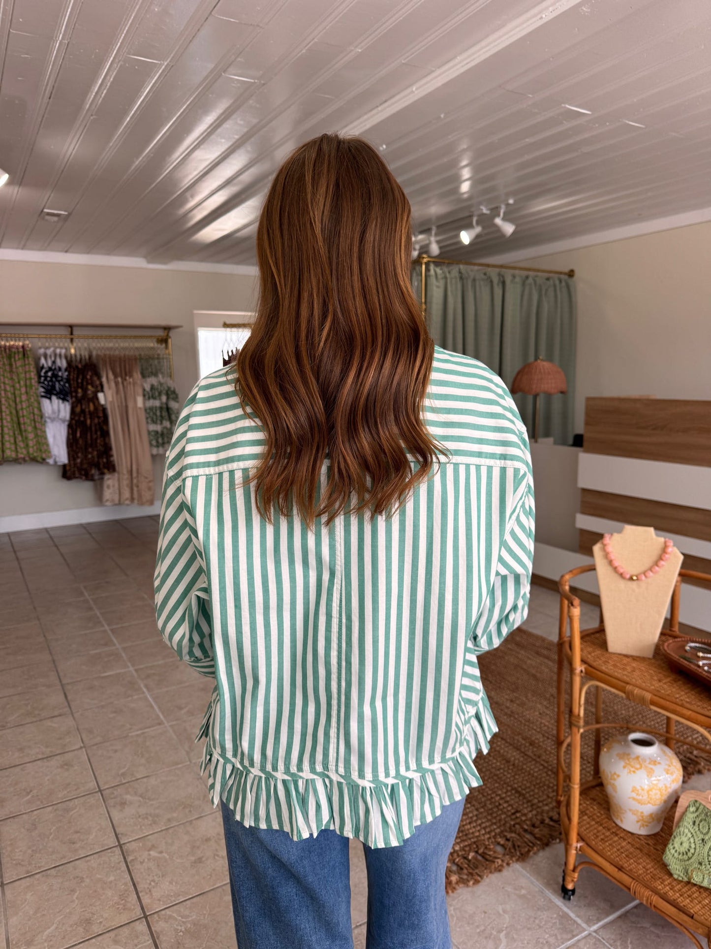 Woven Cotton Striped Button Down Top