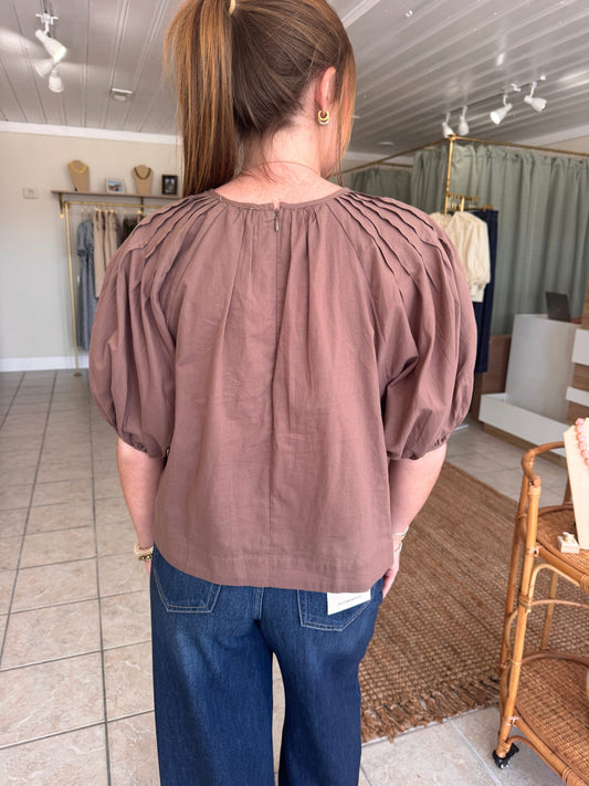 Pintuck Puff Sleeve Top