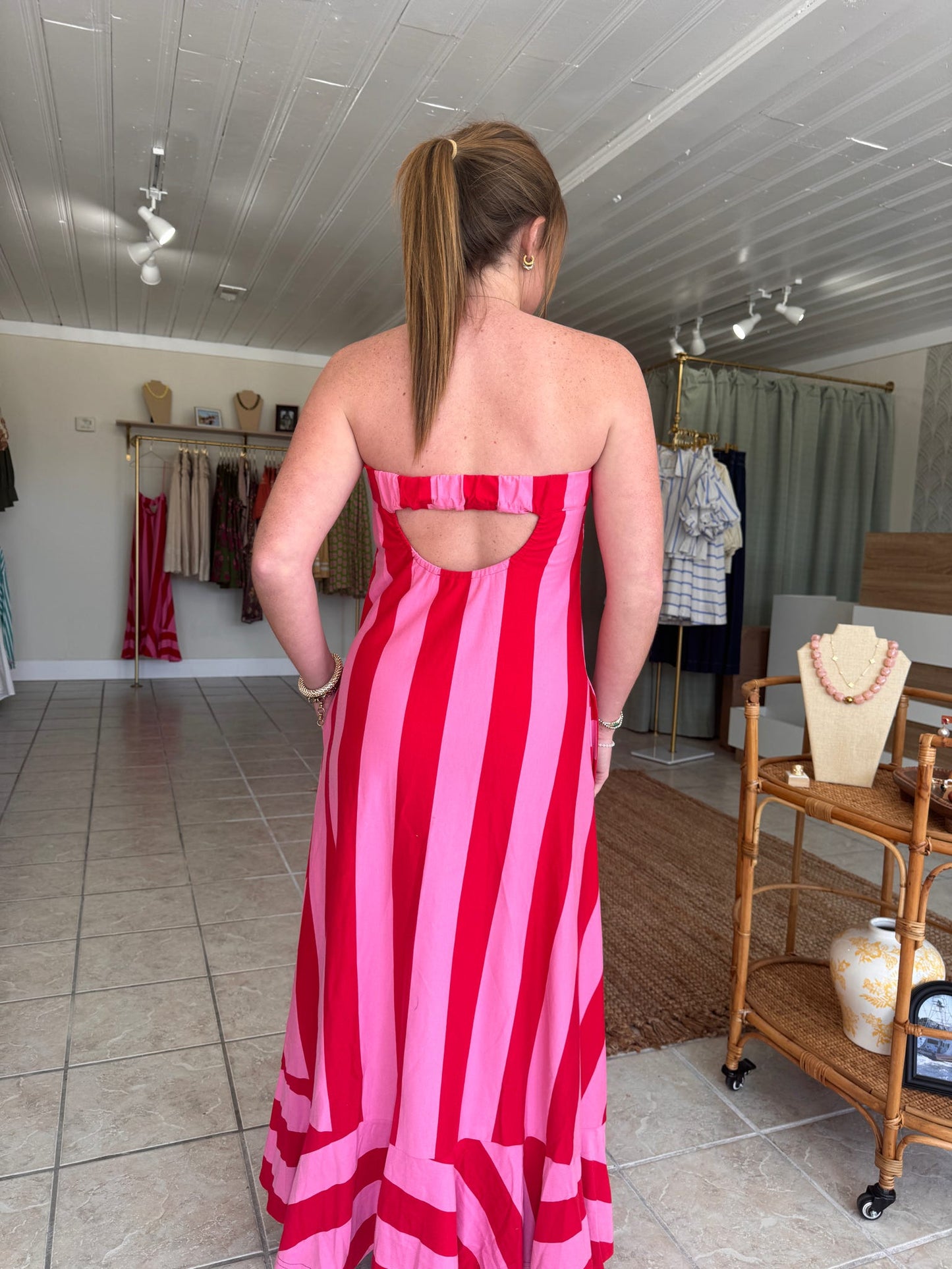 Strapless Striped Maxi Dress