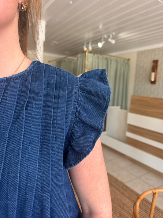 Denim Ruffle Sleeve Top