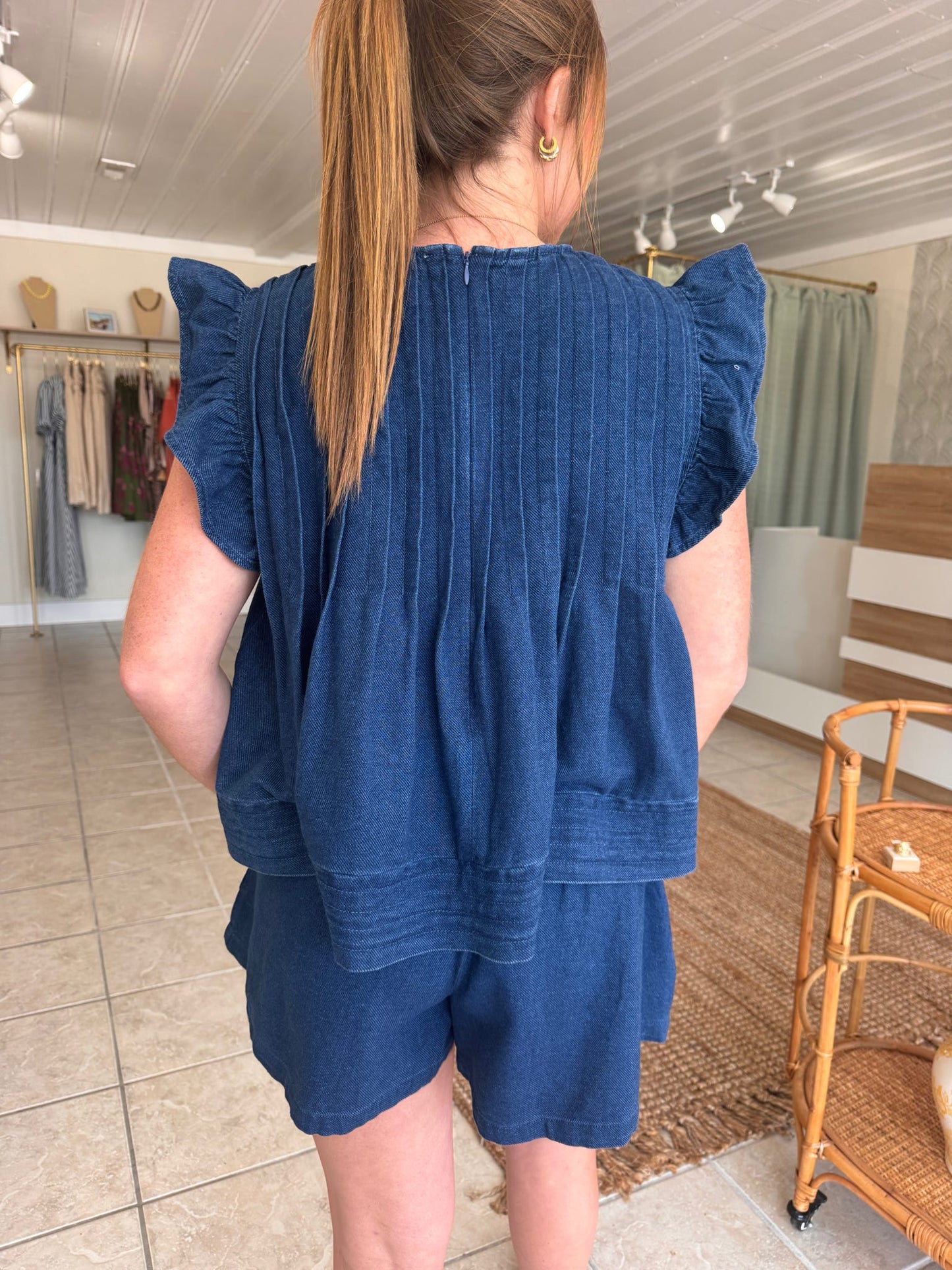 Denim Ruffle Sleeve Top