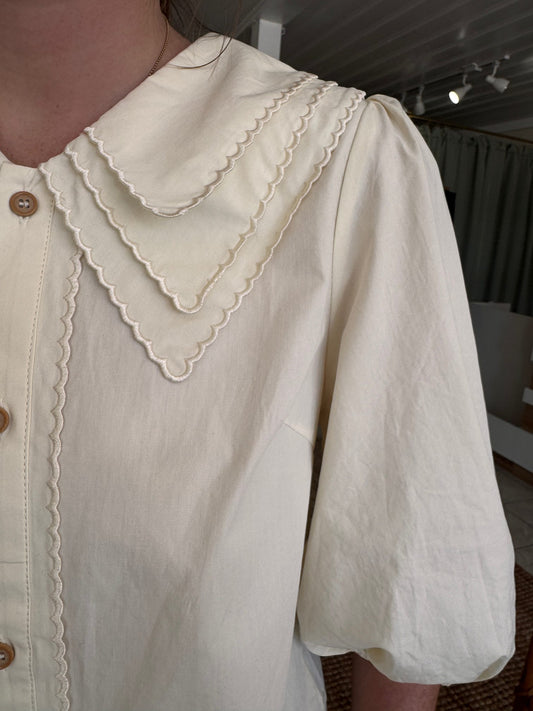 Triple-Layer Collar Puff Sleeve Top