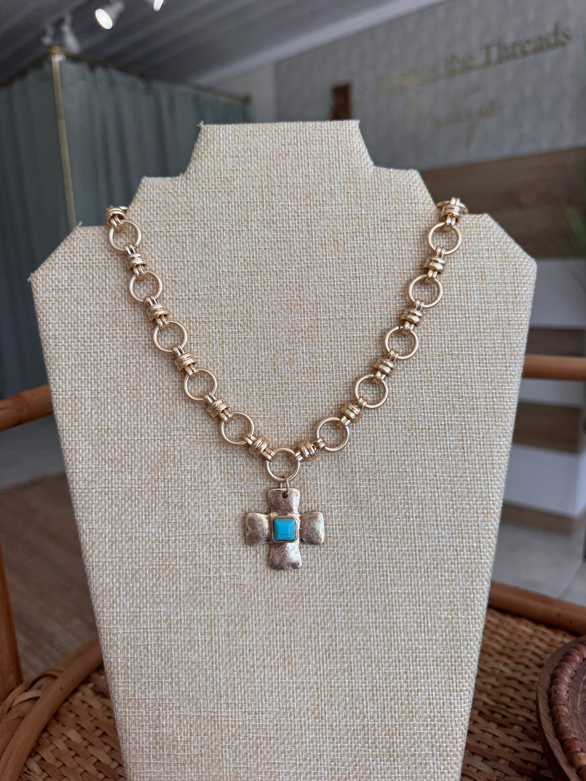 Cross w/Stone Pendant Necklace