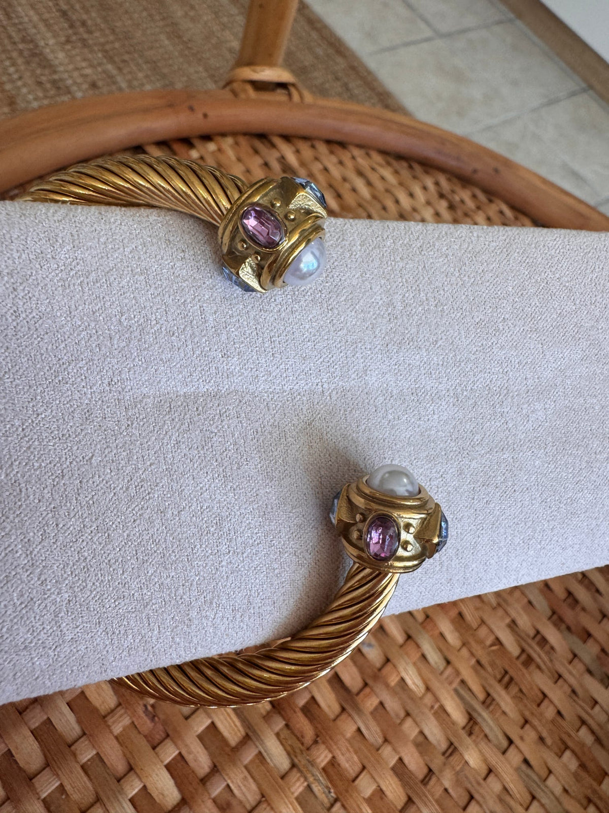 End Pearl Cable Cuff Bracelet