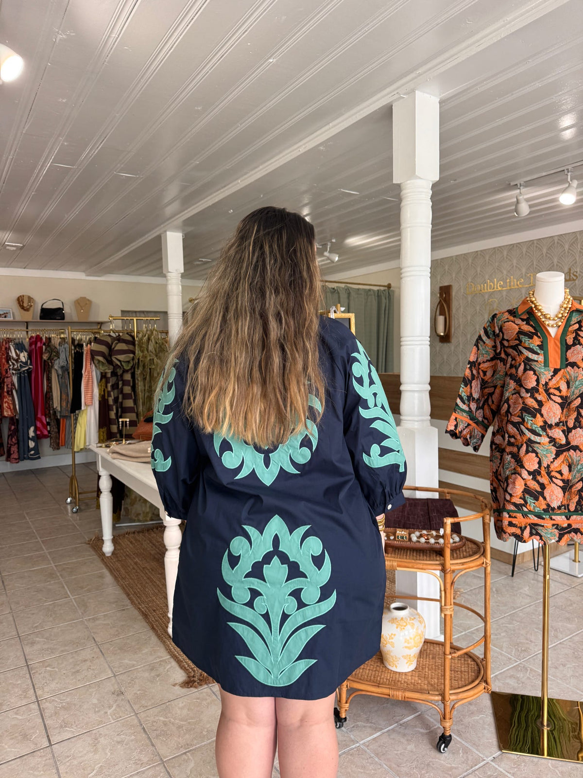 Floral Applique Mini Dress (Plus Size)