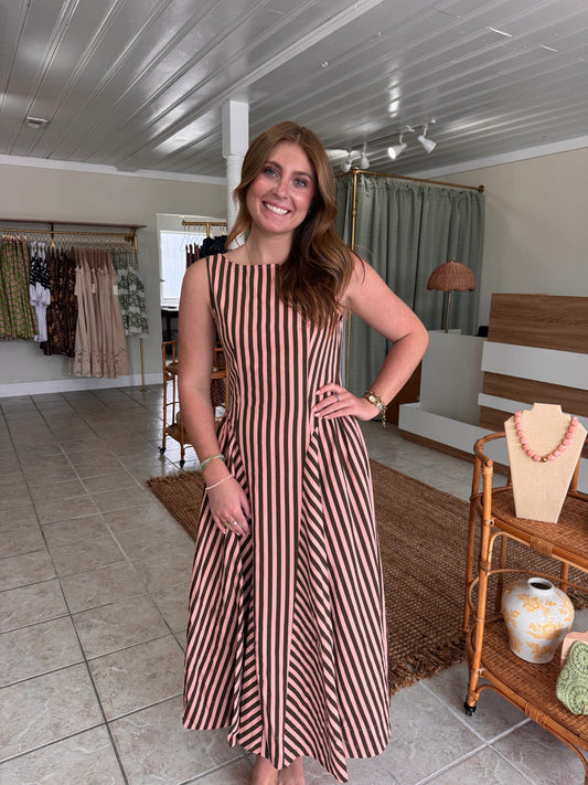 Cocoa Stripe Maxi Dress
