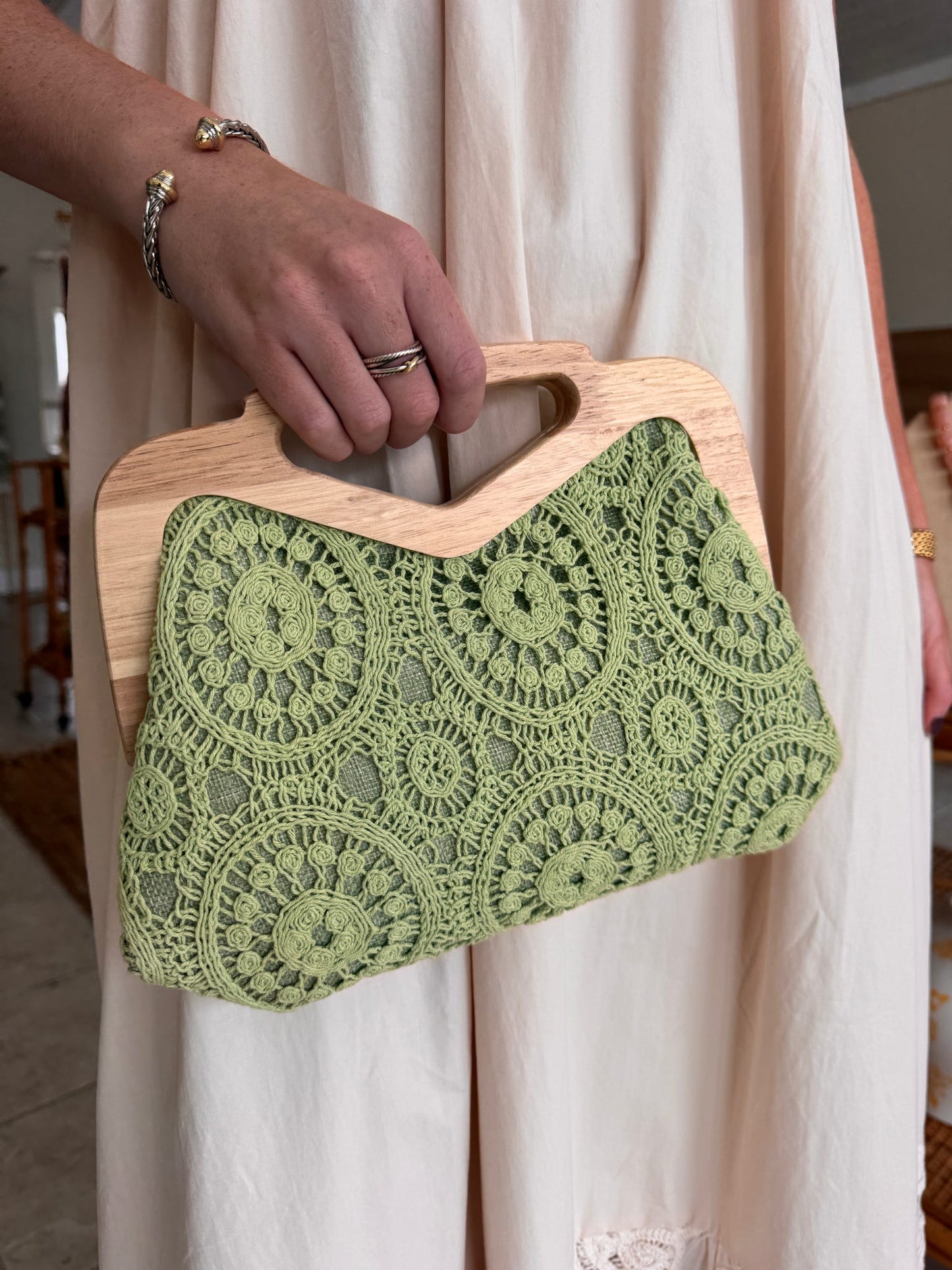 Wooden Handle Clutch Bag