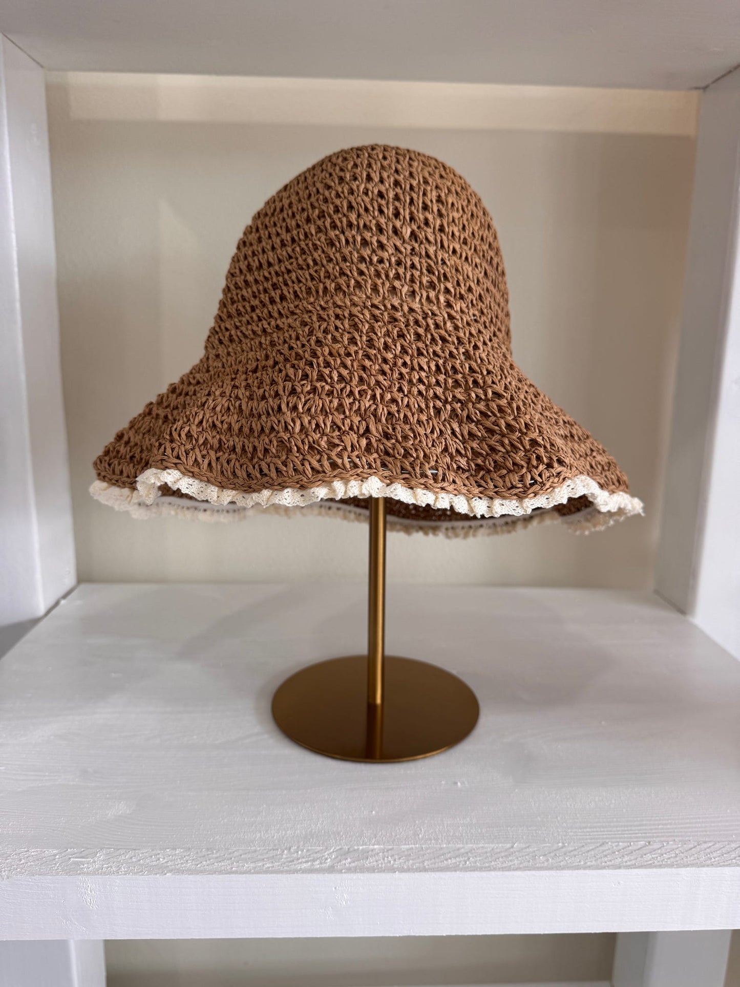 Lace Trim Straw Bucket Hat