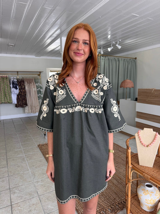 Embroidered Shift Dress