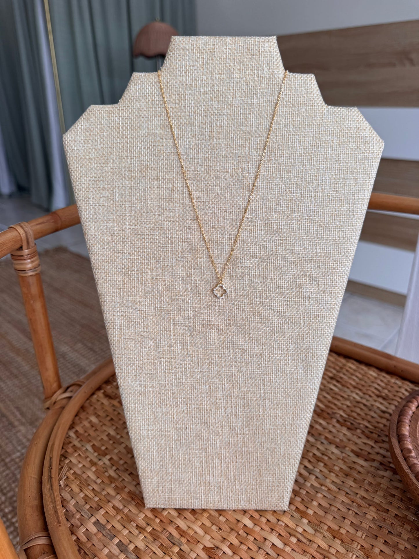 Pave Crystal Clover Outline Necklace