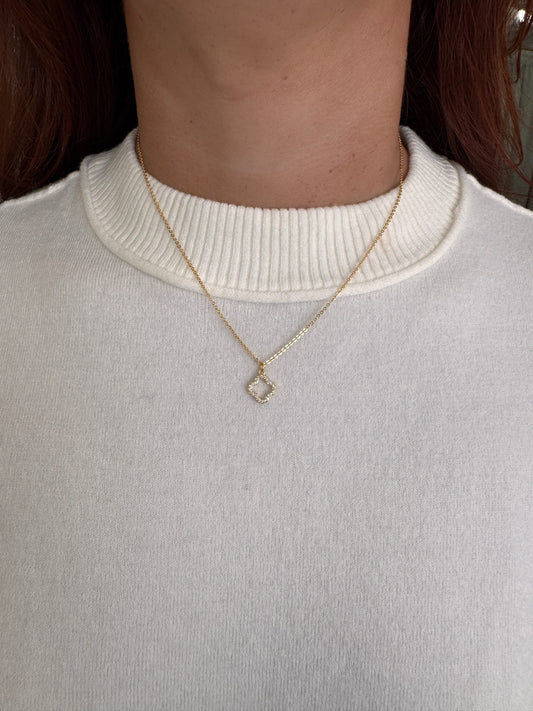 Pave Crystal Clover Outline Necklace