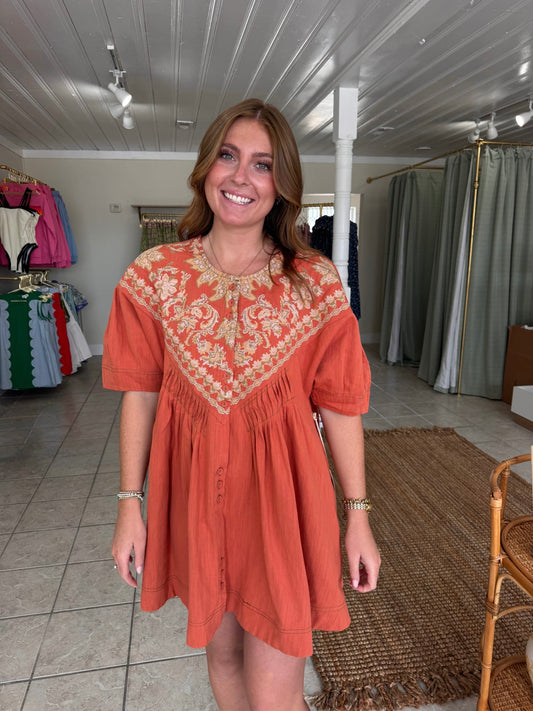 Embroidered Linen Dress