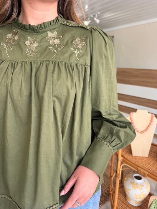 Embroidered Puff Sleeve Blouse