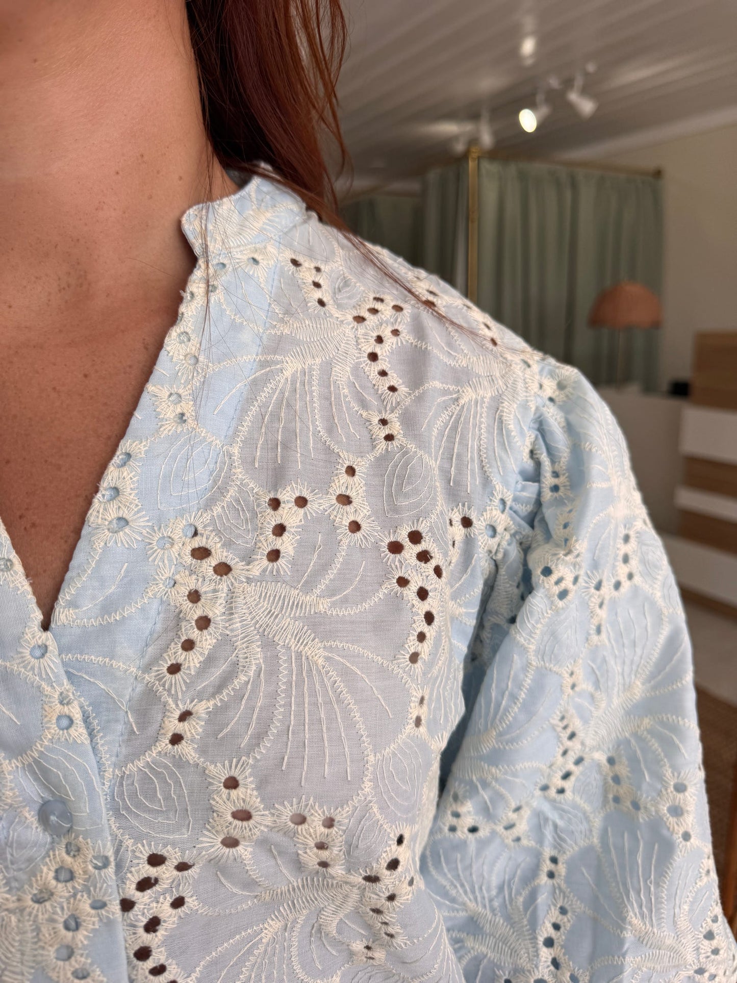 Embroidered Cotton Puff Sleeve Blouse