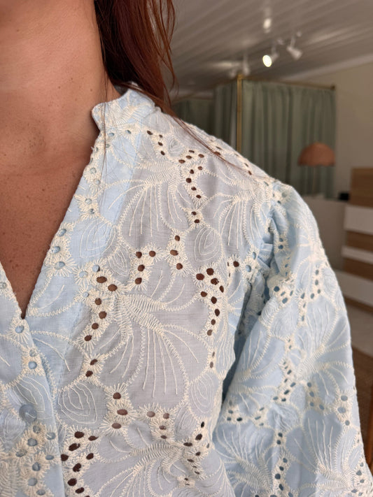Embroidered Cotton Puff Sleeve Blouse