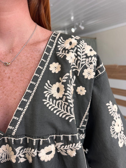 Embroidered Shift Dress