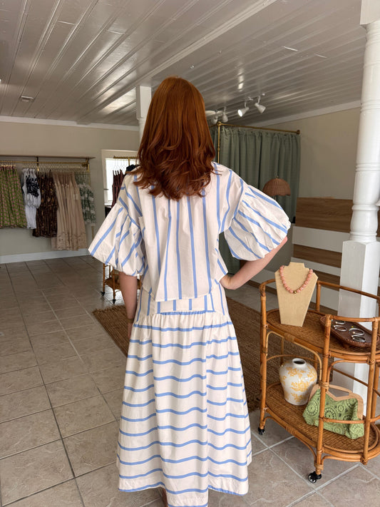 Blue And White Striped Midi Skirt