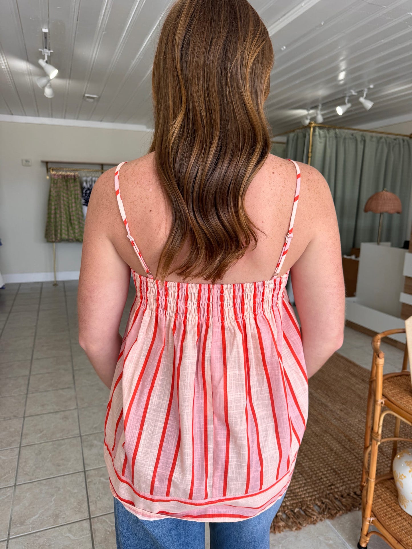 Woven Striped Spaghetti Strap Top