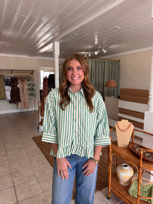 Woven Cotton Striped Button Down Top