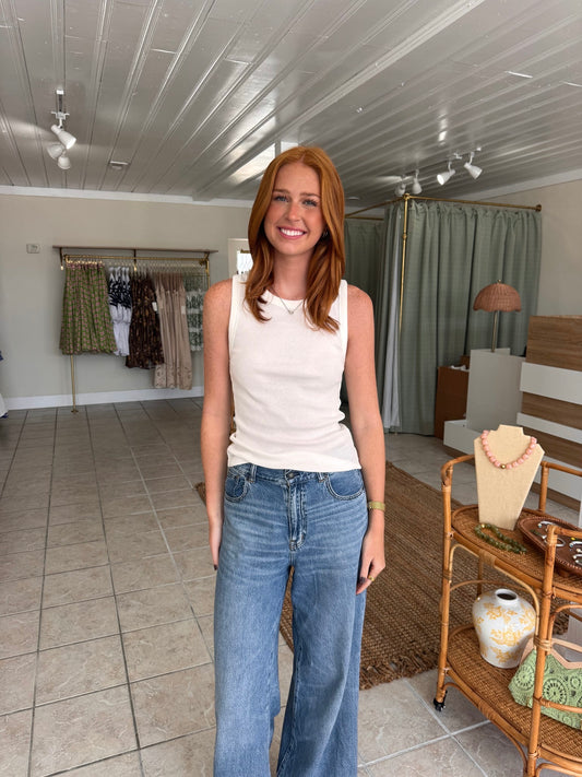 Knit Cotton Ribbed Tank Top