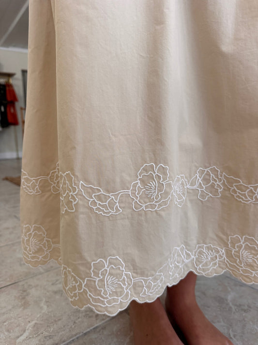 Woven Cotton Floral Embroidered Midi Skirt