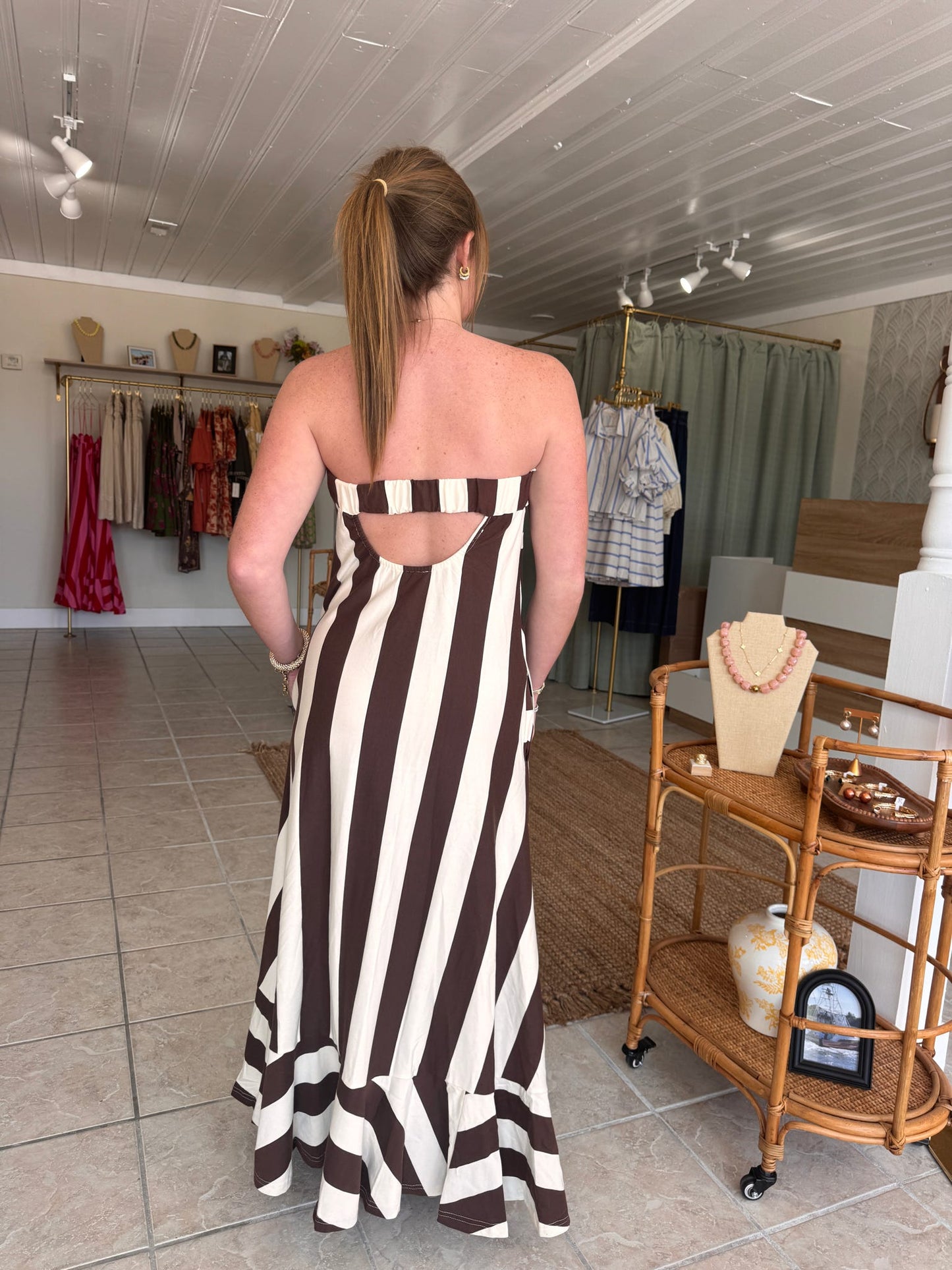 Strapless Striped Maxi Dress