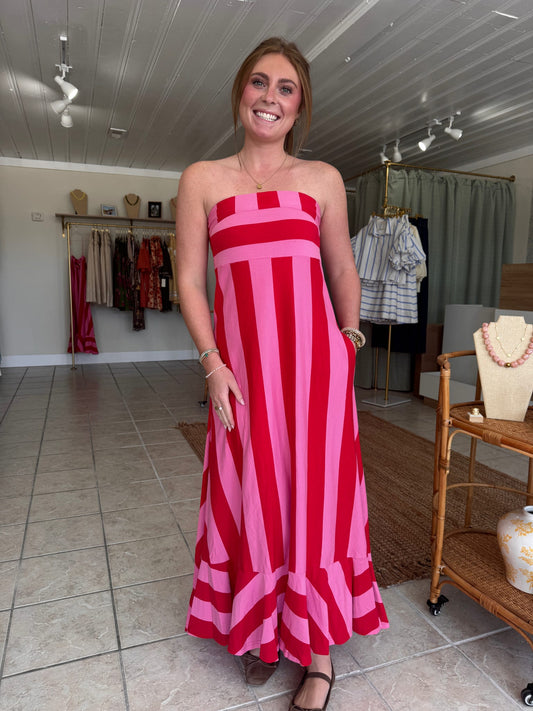 Strapless Striped Maxi Dress
