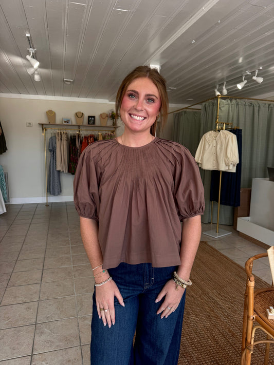 Pintuck Puff Sleeve Top