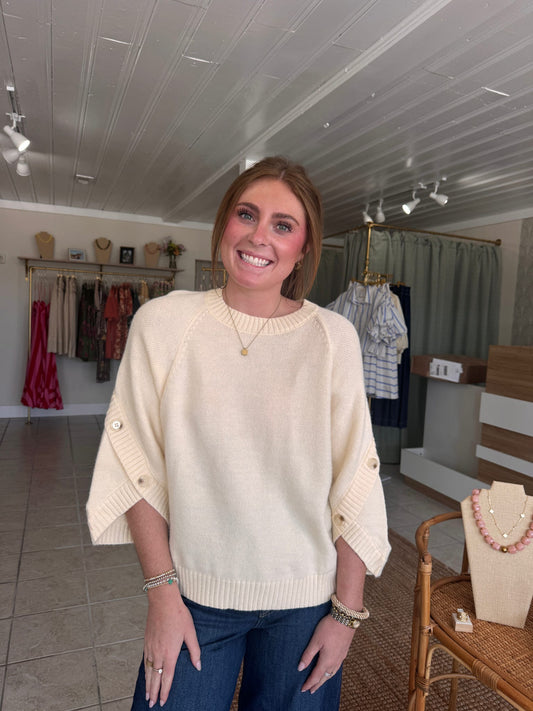 Button Sleeve Knit Sweater