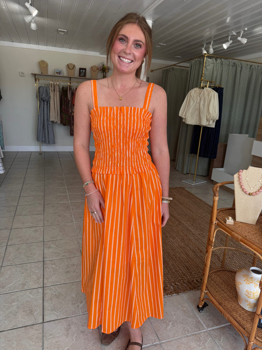 Striped Smocked Midi Dress