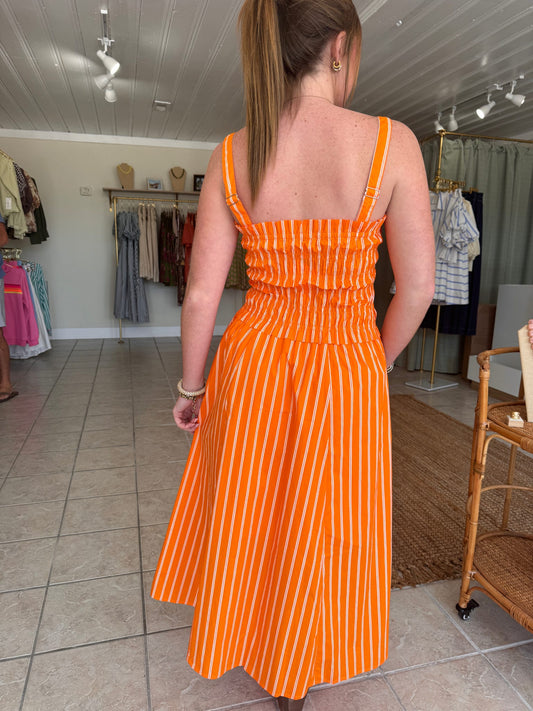 Striped Smocked Midi Dress