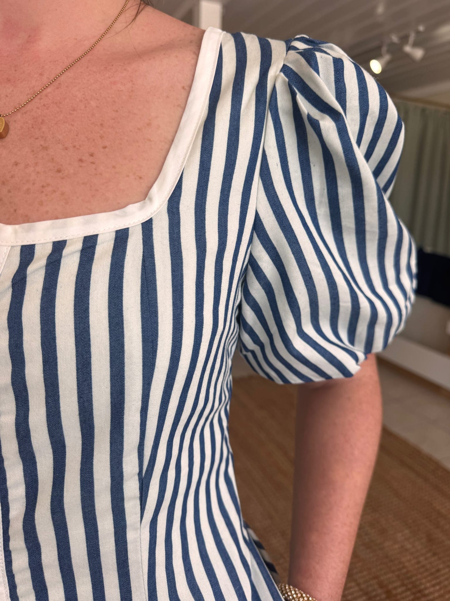 Striped Puff Sleeve Midi Dress