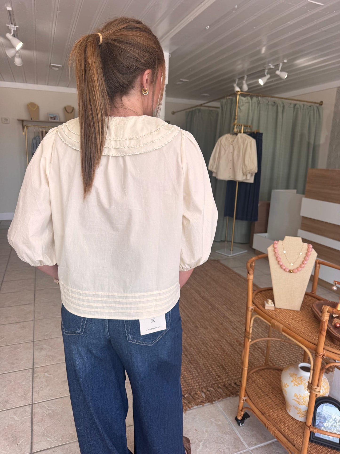 Triple-Layer Collar Puff Sleeve Top