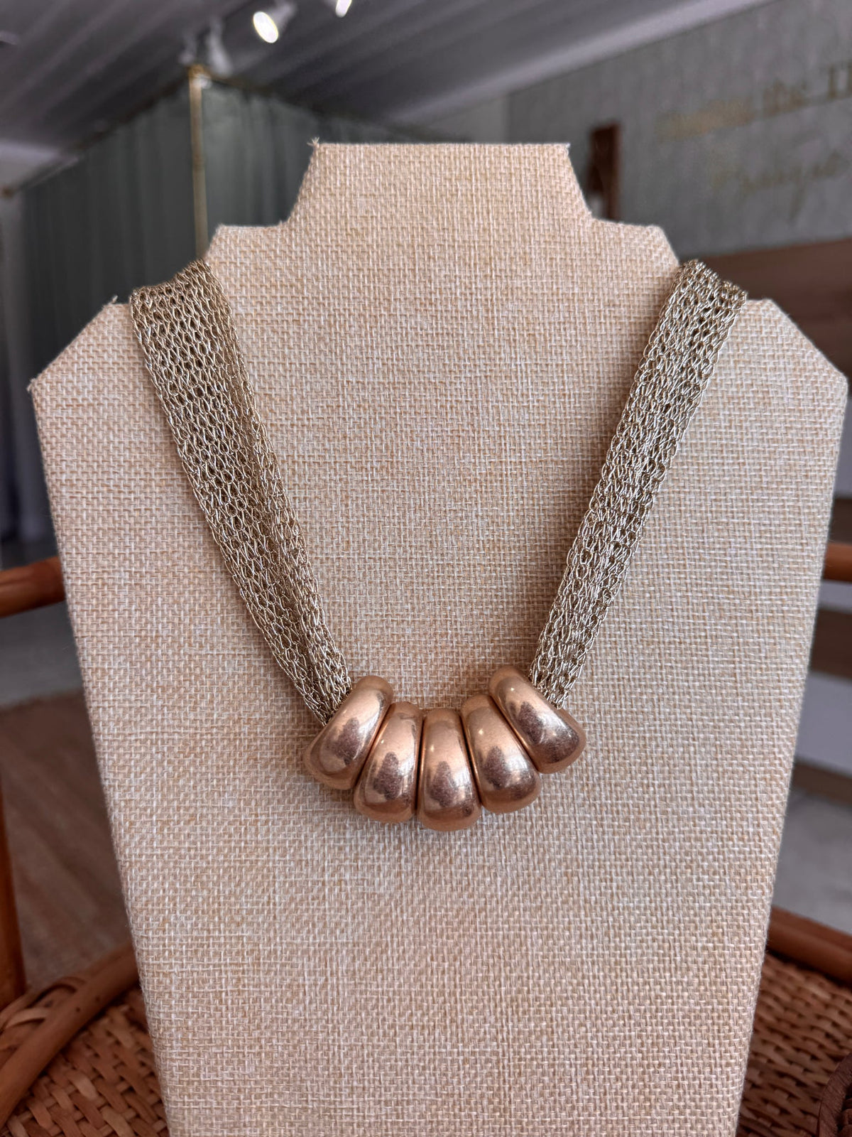 Geometric Trapezoid & Mesh Necklace