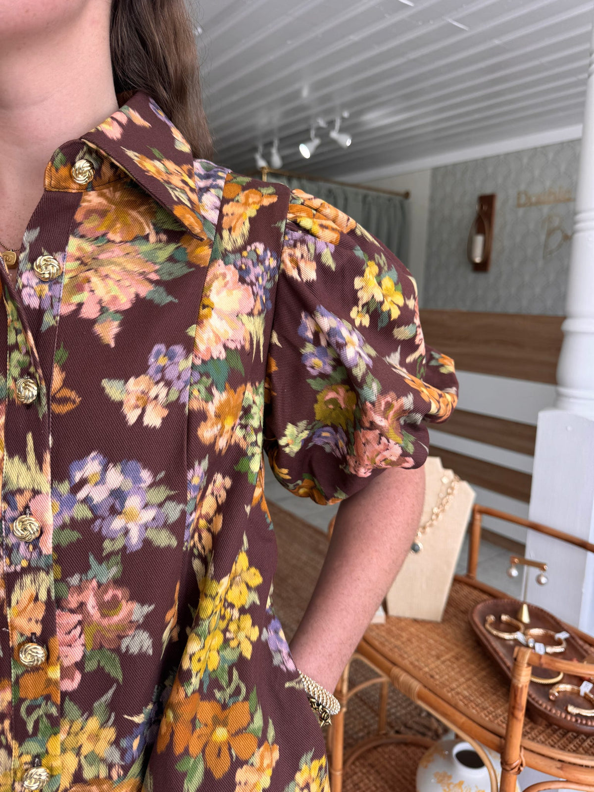 Plum Floral Puff Sleeve Mini Dress