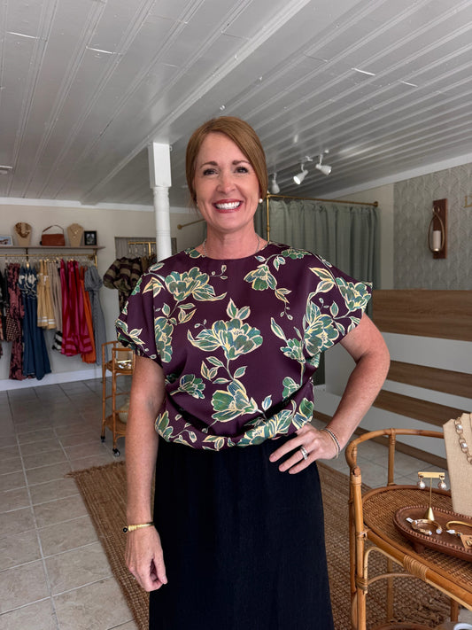 Silk Floral Print Top