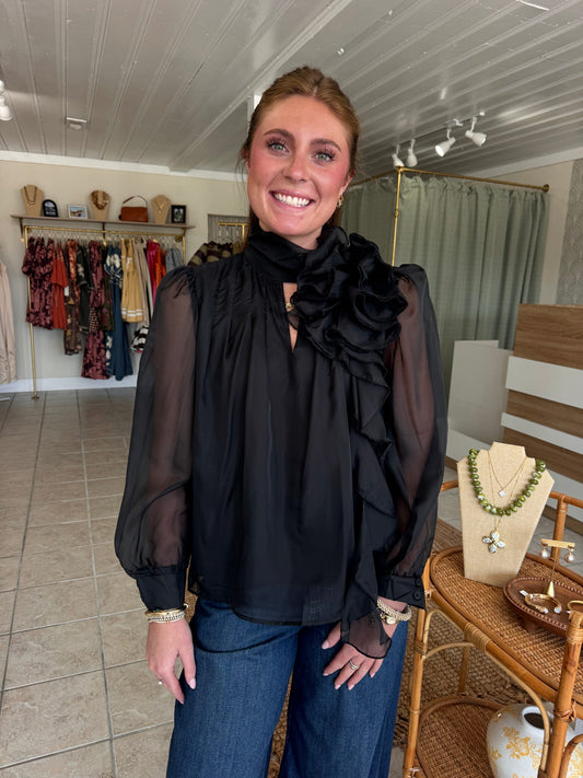High Neck Flower Detail Top