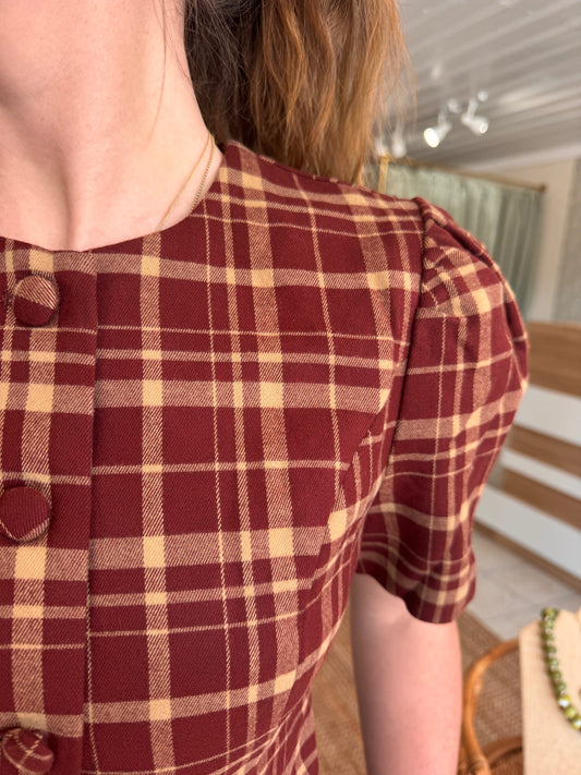 Plaid Puff Sleeve Blouse