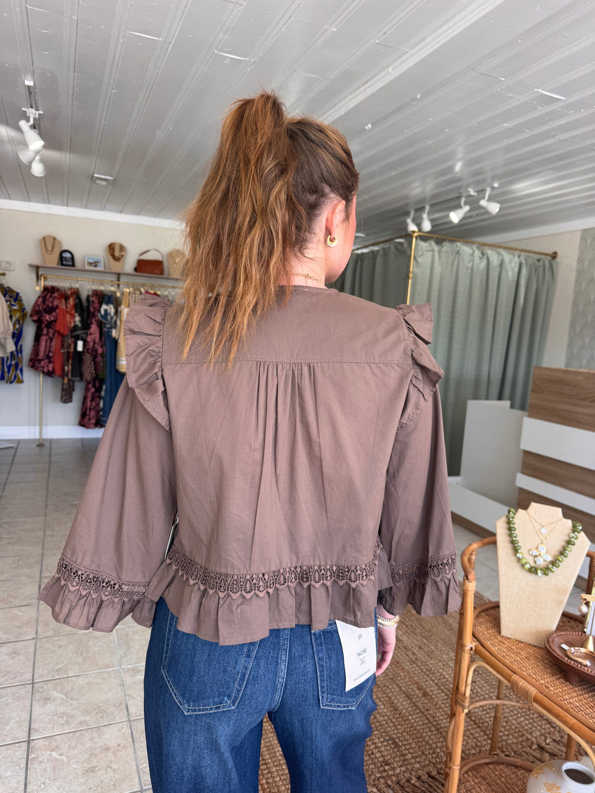 Ruffle Detailed Blouse with Lace Trim