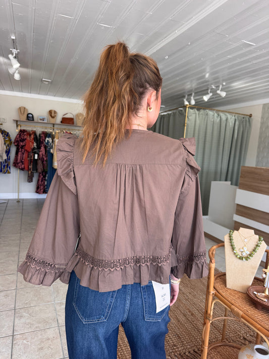 Ruffle Detailed Blouse with Lace Trim