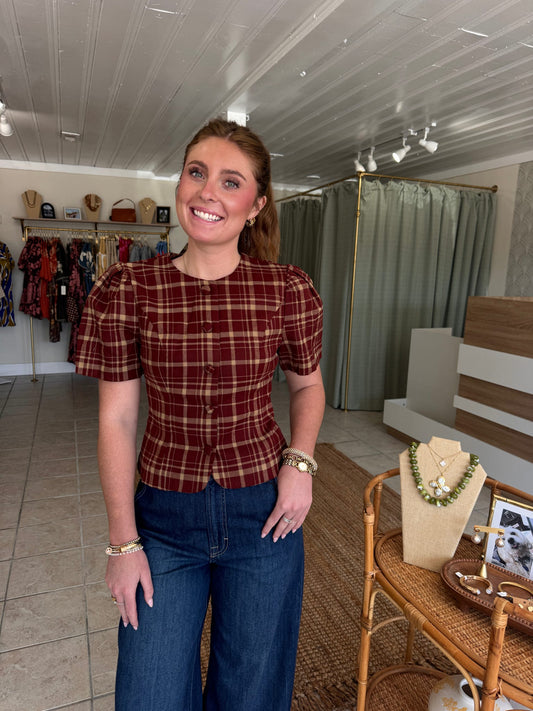 Plaid Puff Sleeve Blouse