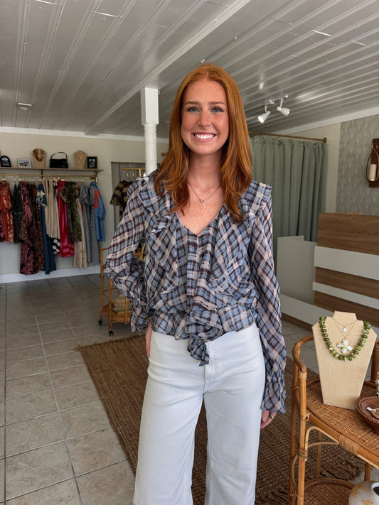 Plunged Ruffle Peplum Top