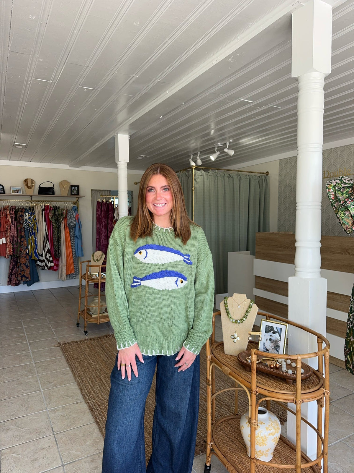 Fish Embroidered Knit Sweater