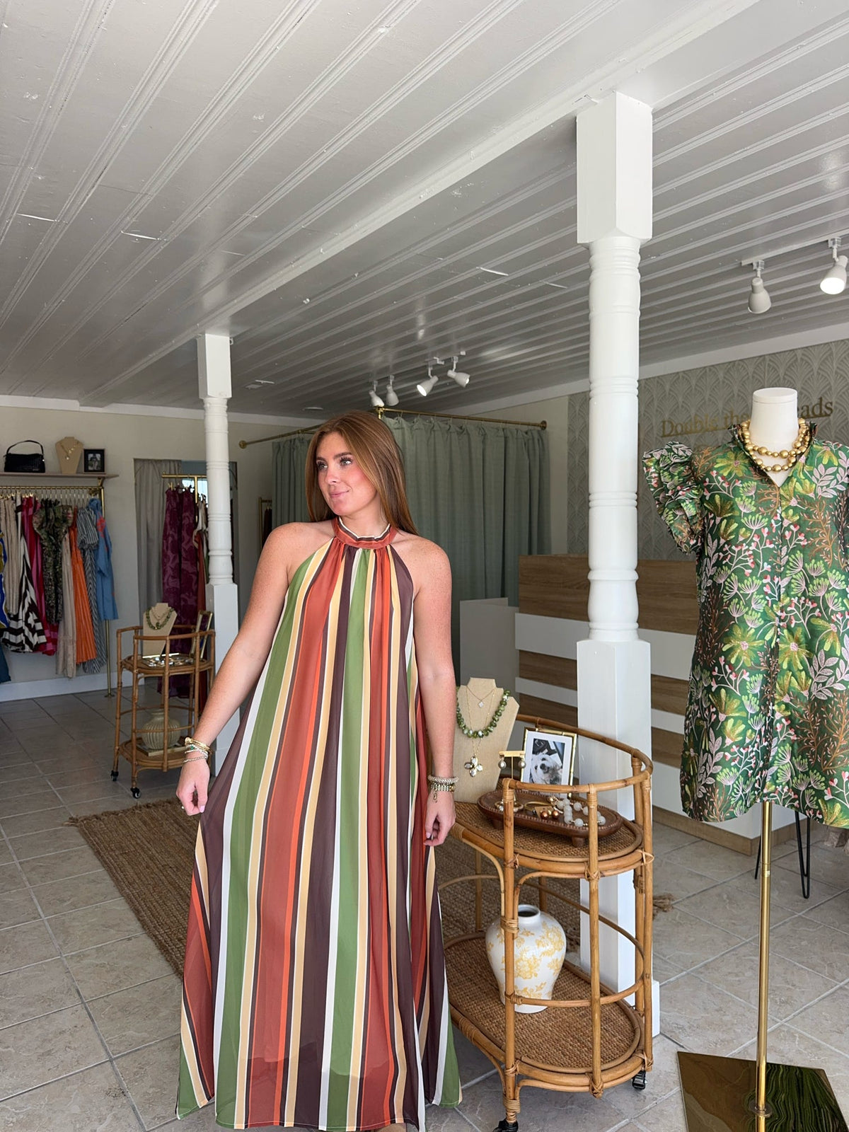 Multi Stripe Halter Maxi Dress