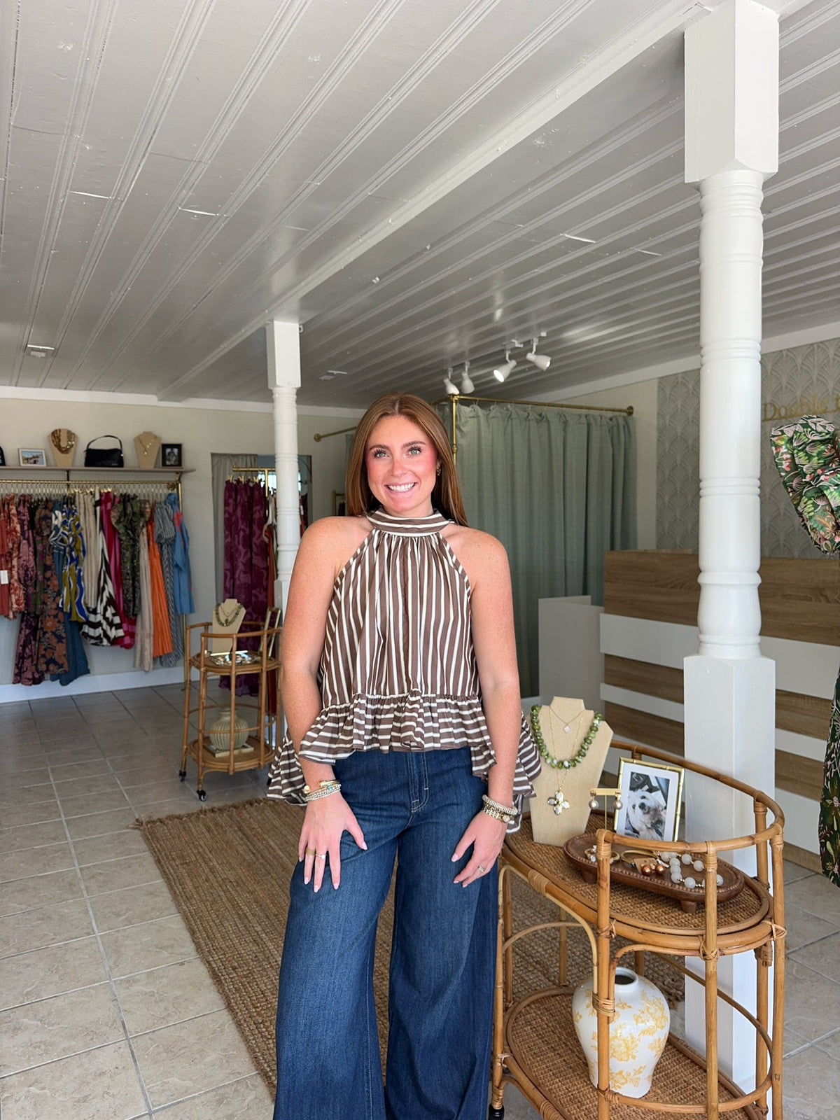 Striped Halter Ruffle Blouse