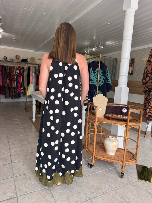 Polka Dot Lace Trim Maxi Dress