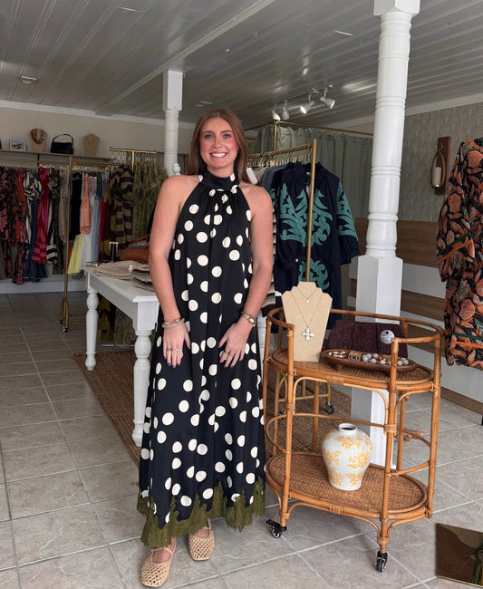 Polka Dot Lace Trim Maxi Dress
