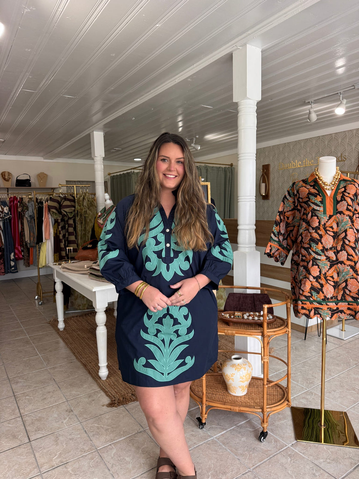 Floral Applique Mini Dress (Plus Size)