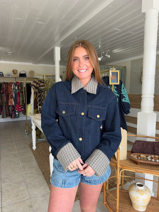Plaid Collar Denim Jacket
